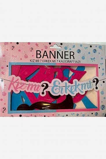 Happyland İpli İtalik Kız mı Erkek mi Yazılı Cinsiyet Partisi Cinsiyet Öğrenme Kaligrafi Banner