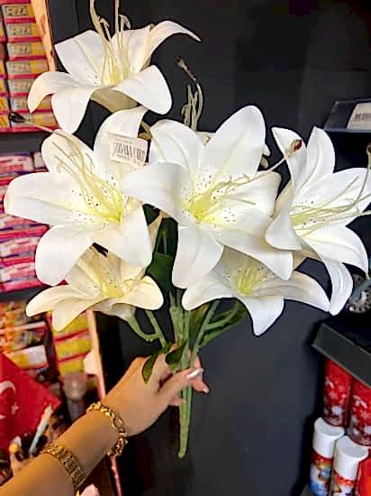 Happyland Yapay Çiçek Lilyum Demeti Beyaz 9 lu 50 cm