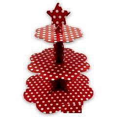 Kırmızı Beyaz Puantiyeli Yıldız Kek Standı