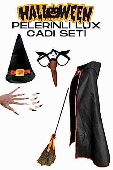 Happyland&nbsp;Halloween Cadı KostümSeti 4’lü( Cadı Pelerini,CADI Gözlüğü,Cadı Süpürgesi ,Cadı Şapkası )