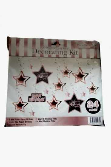 Happyland RoseGold Yıldızlı Happy Birthday Yazılı Tavan Sarkıt Süs 24’lü Paket