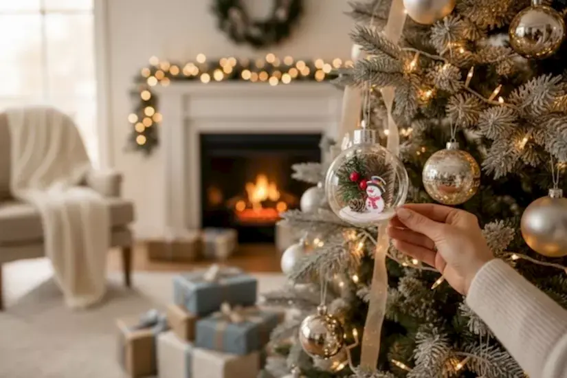 Happyland Yılbaşı Ağacı Süsü 1 Adet Şeffaffanus Kardanadamlı Topsüs 10cm Teraryum Süs HPY26059