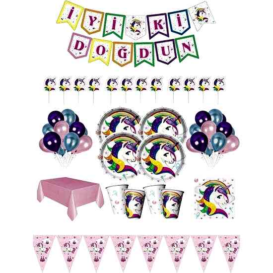Happyland Unicorn Temalı 8 Kişilik Doğum Günü Seti