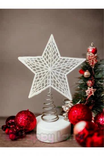 Happyland Yılbaşı Çam Ağacı Süsü Lüks Yılbaşı Ağacı Tepe Yıldızı 25 cm Ayaklı Beyaz Yeni Yıl Süsü