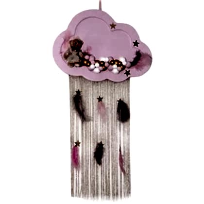 Happyland Işıklı Kapı Süsü Ahşap Ledli Bulut Toplu Pembe Altın