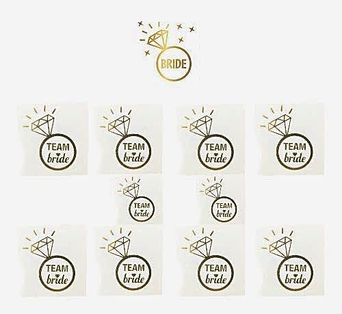 Happyland Tektaş İçinde Bride Gelin Dövmesi ve Team Bride Tektaşlı Dövme 10’lu Bride To Be Partisi Kutlama Dövmesi Gelin Nedime Geçici Dövme Seti Gold