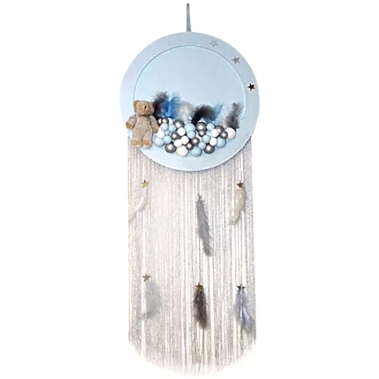 Happyland Işıklı Kapı Süsü Ayıcıklı Yuvarlak Ahşap Pano Kapı Süsü Mavi