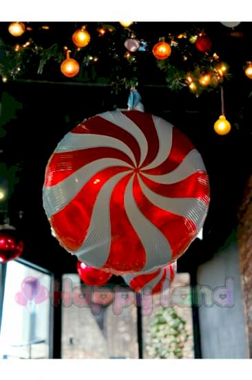 Happyland Yılbaşı Şeker Folyo Balon Kırmızı Beyaz 45 cm Yılbaşı Şeker Balon