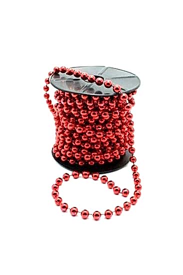 Happyland Yılbaşı Kırmızı Zincir Süs 10 mt İnci Çam Ağacı Süsü Zincir Ağaç Süsü