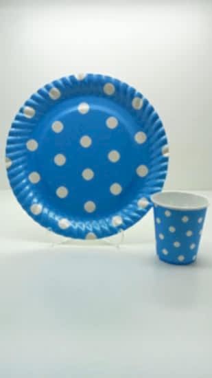 Happyland Mavi Beyaz Puanlı Tabak Ve Bardak