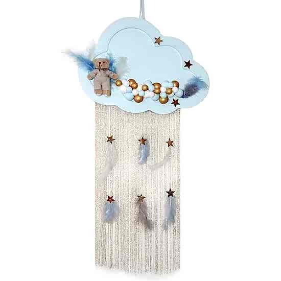 Happyland Ahşap Kapı Süsü Bulut Toplu Mavi Altın