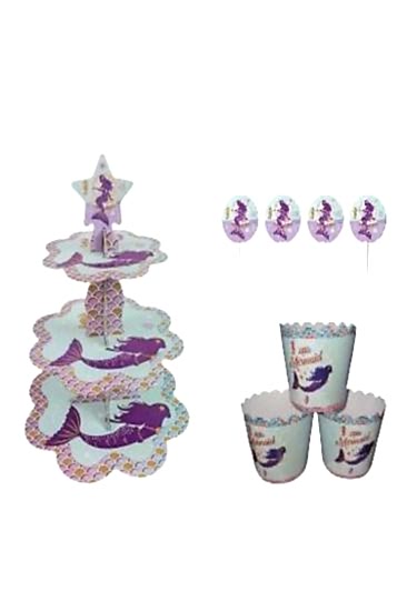 Happyland Deniz Kızı Karakterli Kek Standı + Kek Kapsülü + Kürdan 3’lü Set Kız Doğum Günü