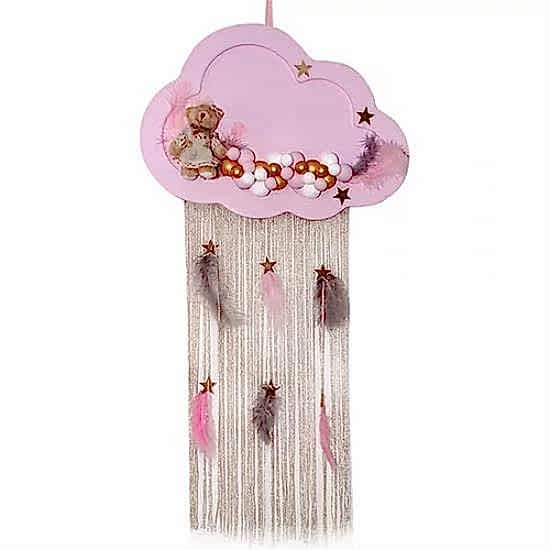 Happyland&nbsp;Ahşap Kapı Süsü Bulut Toplu Pembe Altın