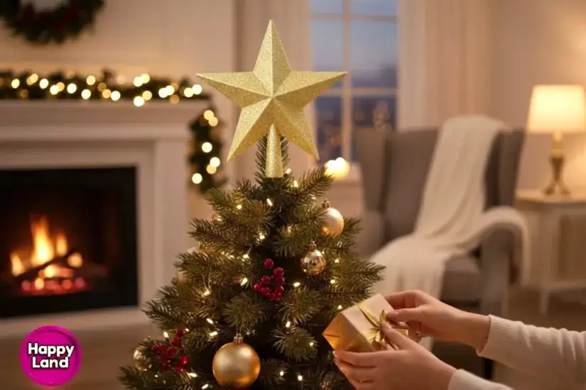 Happyland Yılbaşı Ağacı Tepe Yıldızı Gold Simli Lüks Büyük Boy25 Cm Yeni Yıl Ağaç Yıldızı HPY26024