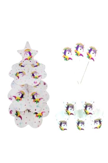 Happyland Unicorn Karakterli Kek Standı + Kek Kapsülü + Kürdan 3’lü Set Kız Doğum Günü