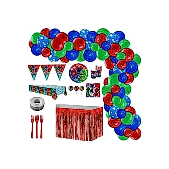 Happyland Pj Maskeliler 8 Kişilik Doğum Günü Seti ve Balon Zinciri 60 Balon