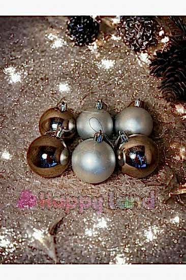 Happyland Yılbaşı Çam Ağacı Süsü Gümüş Renk Parlak Mat 6 Adet 6 cm Asetat Kutulu Model