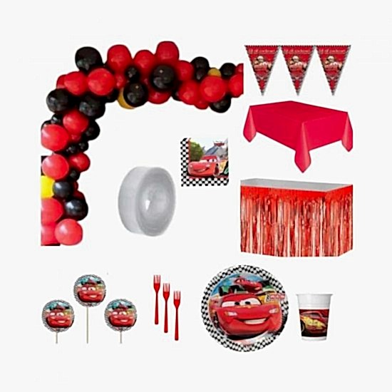 Happyland Cars Arabalar Şimşek Mcqueen 50 Balonlu Set Lüks Hazır Doğum Günü Parti Malzemeleri Seti 8 Kişilik