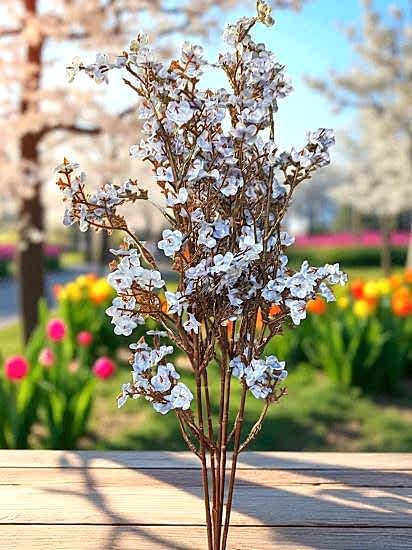 Happyland Yapay Mavi Bahar Dalı 55 Cm Sarı Renk Japon Kiraz Çiçeği