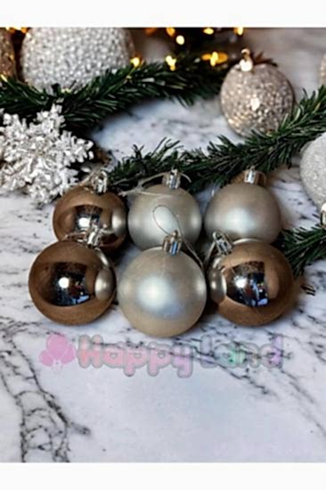 Happyland Yılbaşı Çam Ağacı Süsü Gümüş Renk Parlak Mat 6 Adet 6 cm Asetat Kutulu Model