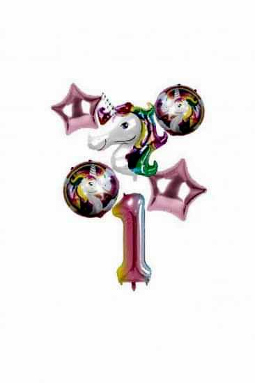 Happyland 1 Yaş Gökkuşağı Konsept Yaş Konsepti Unicorn Doğum Günü Seti Rakamlı Folyo Balon Seti 6 Parça