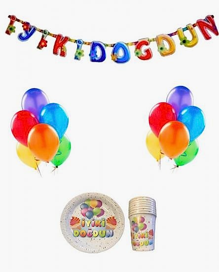 Happyland Rengarenk Doğum Günü Parti Paketi Ekonomik Set Renkli İyiki Doğdun Yazılı Balon+ Tabak Bardak Seti