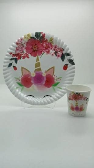 Happyland Unicorn Çiçek desenli Tabak Ve Bardak