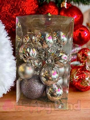 Happyland Yılbaşı Çam Ağacı  Süsü Yılbaşı Topları Gümüş Renk Asetat Kutulu 20’li Yılbaşı Topu Seti