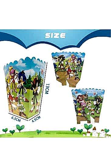 Happyland Sonic Temalı Doğum Günü Süsü Cips Kutusu Sonic Mısır Kutusu Popcorn Box 8’li