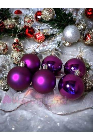 Happyland Yılbaşı Çam Ağacı Süsü Mor Renk Parlak Mat 6 Adet 6 cm Asetat KutuluModel Yılbaşı Topu