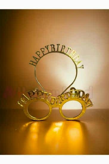 Happyland Happy Birthday Tac Gözlük Seti Gold Renk Doğum Günü Parti Aksesuar Taç Gözlük