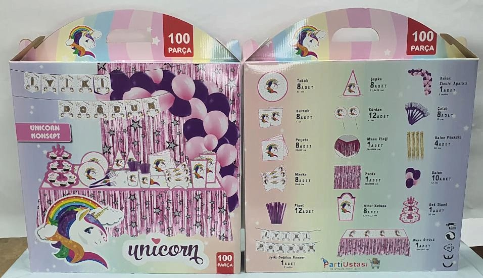 Parti Ustası HAPPYLAND Unicorn Konseti 100 Parça Parti Seti