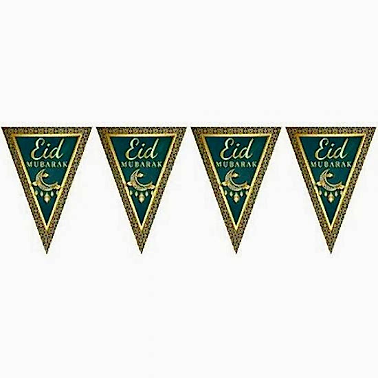 Happyland Ramazan Temalı Kağıt Malzeme Eid Mubarak Yazılı Üçgen Bayrak Flama Asma Süsü 2 mt
