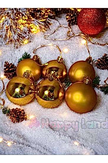 Happyland Yılbaşı Çam Ağacı Süsü Gold Parlak Mat 6 Adet 6 cm Asetat Kutulu Model Yılbaşı Topu