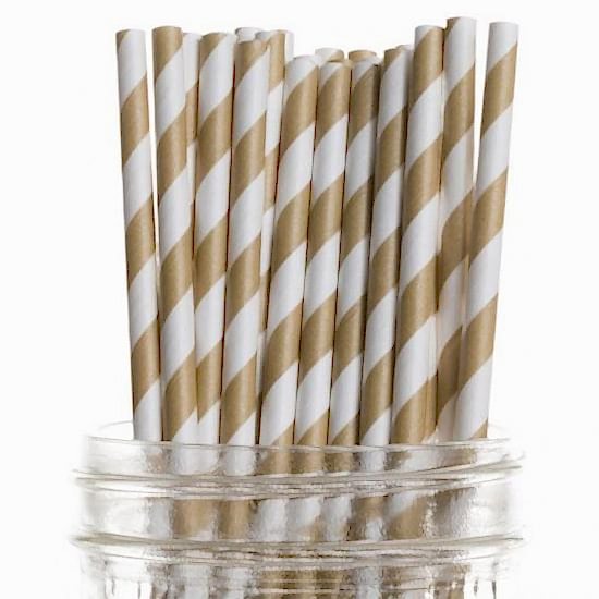 Gold Beyaz Çizgili Kağıt Pipet 12&nbsp;&nbsp;Adet