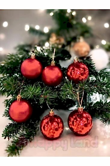 Happyland Yılbaşı Çam Ağacı Süsü Kırmızı Parlak Mat 6 Adet 6 cm Asetat Kutulu Model Yılbaşı Topu