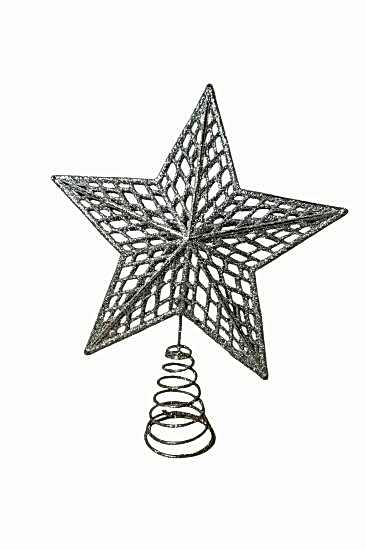 Happyland Yılbaşı Çam Ağacı Süsü Gümüş Renk Yaylı Model Tepe Yıldızı 25 cm Tepelik