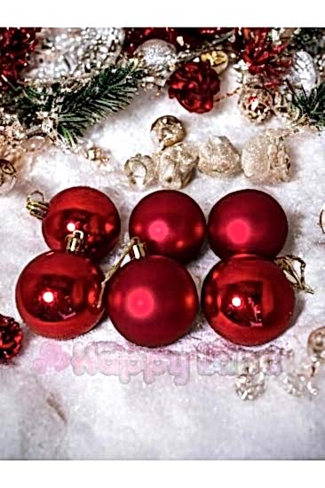 Happyland Yılbaşı Çam Ağacı Süsü Kırmızı Parlak Mat 6 Adet 6 cm Asetat Kutulu Model Yılbaşı Topu