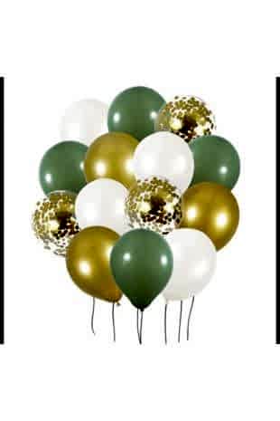 Happyland Retro Balon Retro Küf Yeşili Metalik Gold Beyaz Gold Konfetili Şeffaf Balon Seti 20 Adet