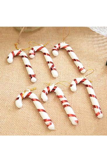 Happyland Yılbaşı Ağaç Süsü Baston 6’lı 9 cm Kırmızı Şeker Kamışı Ağaç