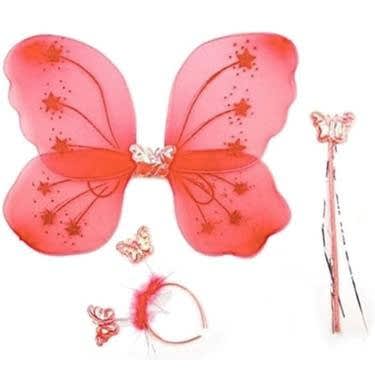 Kırmızı Kelebek Kanadı Asa Ve Taç Set 50 Cm