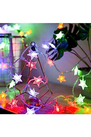 Happyland Yılbaşı Dekorasyon Ağaç Işığı 4 Metre Animasyonlu 20 Ledli Beyaz Kablo Fişli Renkli Yıldız Led