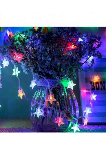 Happyland Yılbaşı Dekorasyon Ağaç Işığı 4 Metre Animasyonlu 20 Ledli Beyaz Kablo Fişli Renkli Yıldız Led