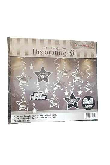Happyland Gümüş Yıldızlı Happy Birthday Yazılı Tavan Sarkıt Süs 24’lü Paket