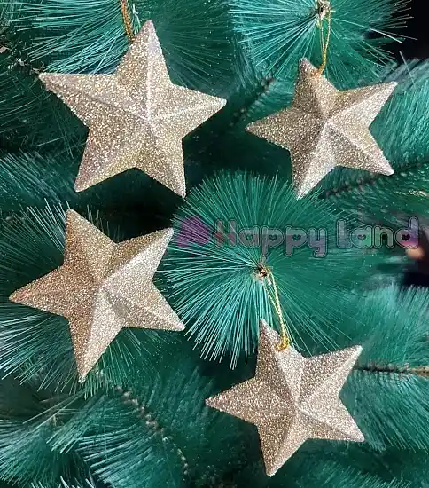 Happyland Yılbaşı Ağacı Süsü 4’lü Gold Renkli Yıldız Süs 7 cm Yıldız Çam Ağacı Süsü