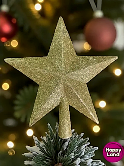 Happyland Yılbaşı Ağacı Tepe Yıldızı Gold Simli Lüks 20 Cm Yeni Yıl Ağaç Yıldızı 