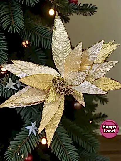 Happyland Yılbaşı Süsü Yapay Simli Papatya Ponsetya Gold 60 cm Büyük Boy Atatürk Çiçeği HPY26082