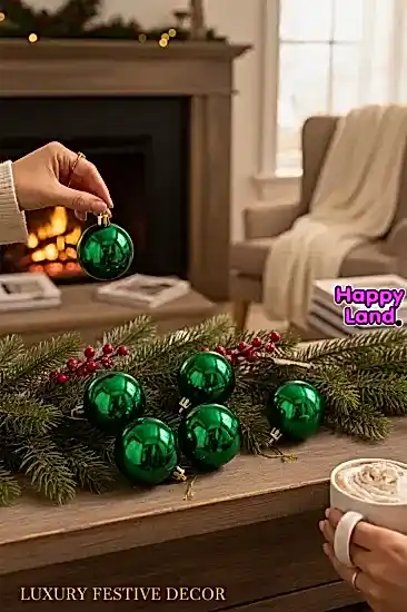 Happyland Yılbaşı Çam Ağacı Süsü 6 Adet 6 cm Yeşil Yılbaşı Topu Yılbaşı Süsü