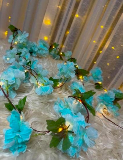 Happyland Yapay Çiçek Bahar Dalı Sarkıt Mavi Renk 3m Günışığı Ledli Işıklı Sarkıt 180cm HPY-26200