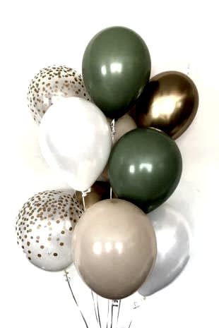 Happyland Retro Balon KüfYeşili Adaçayı DenizKumu MetalikBeyaz KromGold Şeffaf Konfetili Balon Seti